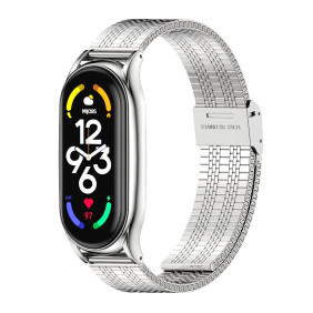 Металлический ремешок Mijobs на Mi Band 7 (серебристый, сетчатое плетение)
