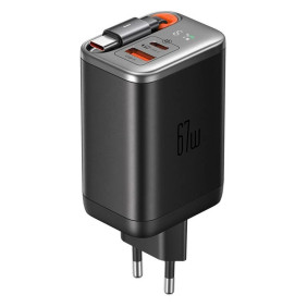 Зарядное устройство Mcdodo 67W GaN Charger with Built-in Retractable Cable EU (чёрный)
